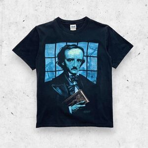 Vtg 90s Anvil Wes Benscoter Edgar Allen Poe Portrait Shirt, Poet Writer Raven, S